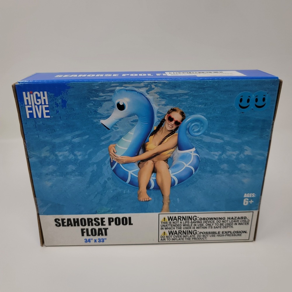 High Five Seahorse Pool Float 34" x 33" Inflatable Ride On Summer Fun - Picture 2 of 2
